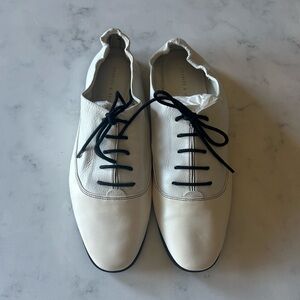 Nice Charles & Keith White Leather Woman’s Lace Flat Retro Loafers